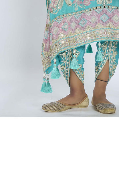 Turquoise Blue Kaftan with Dhoti Set