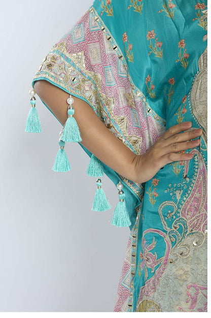 Turquoise Blue Kaftan with Dhoti Set