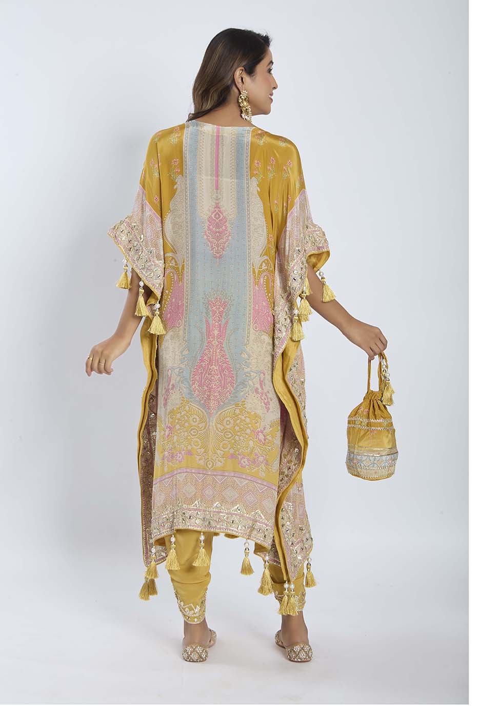 Mustard Yellow Kaftan with Dhoti Set