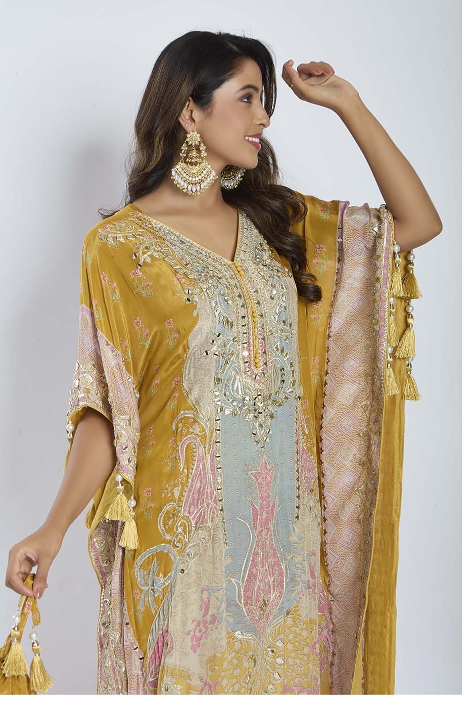 Mustard Yellow Kaftan with Dhoti Set