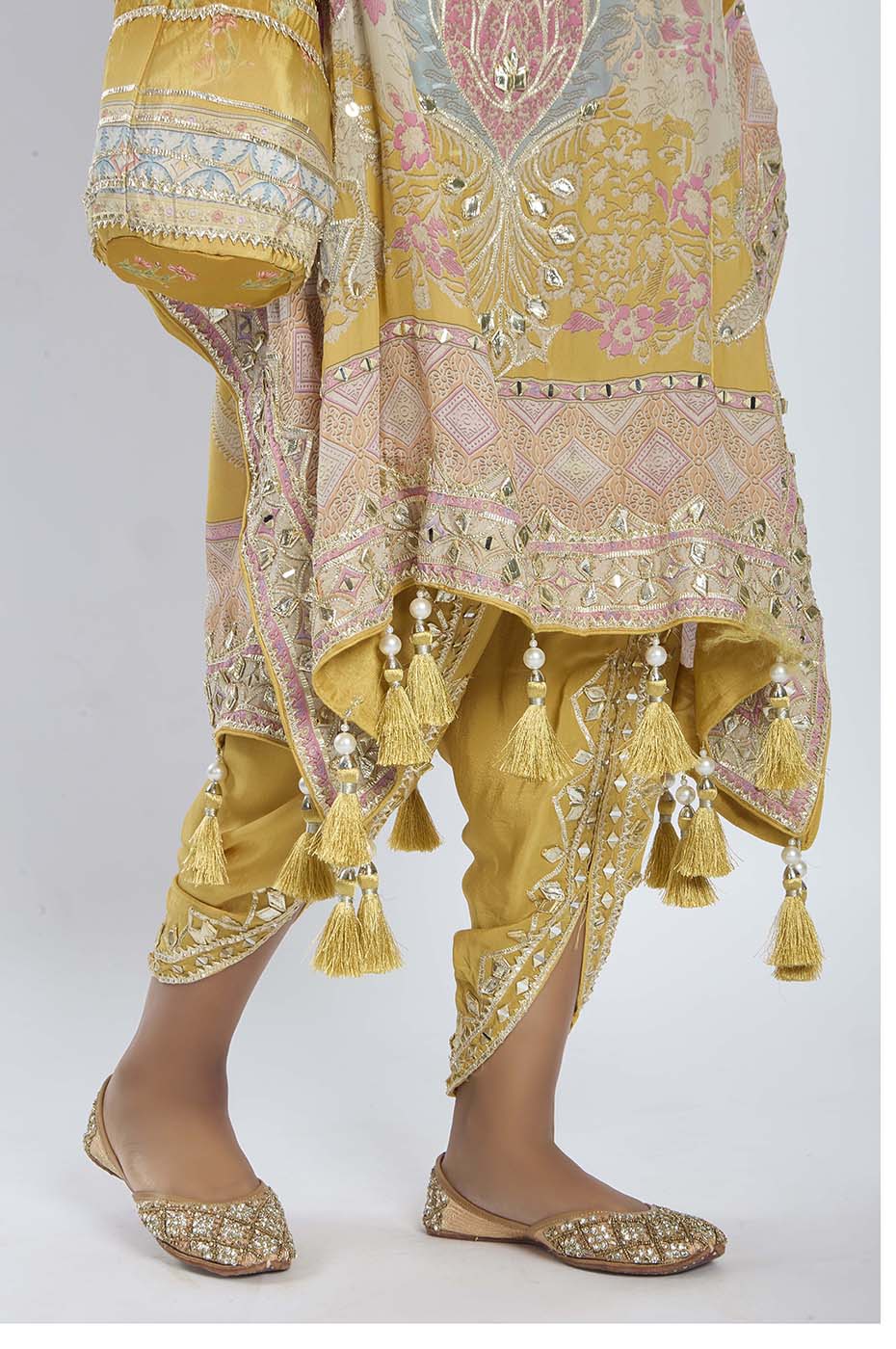 Mustard Yellow Kaftan with Dhoti Set