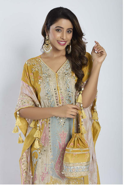 Mustard Yellow Kaftan with Dhoti Set