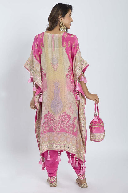 Raspberry Pink Kaftan with Dhoti & Potli