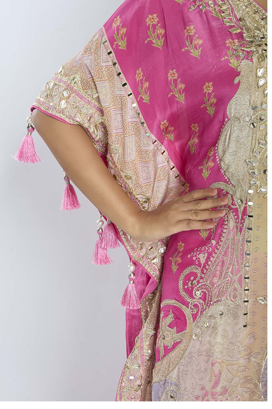 Raspberry Pink Kaftan with Dhoti & Potli