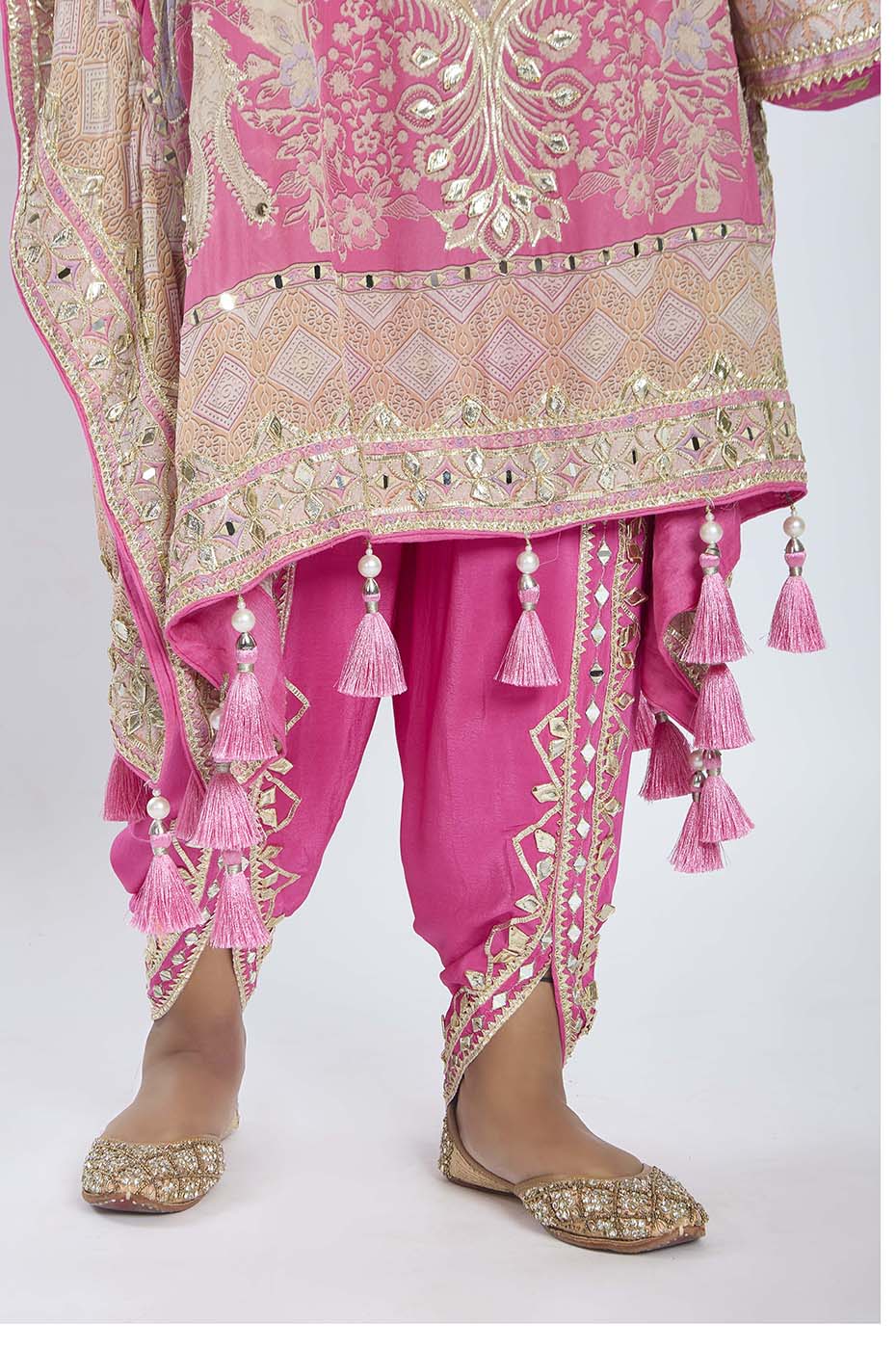 Raspberry Pink Kaftan with Dhoti & Potli