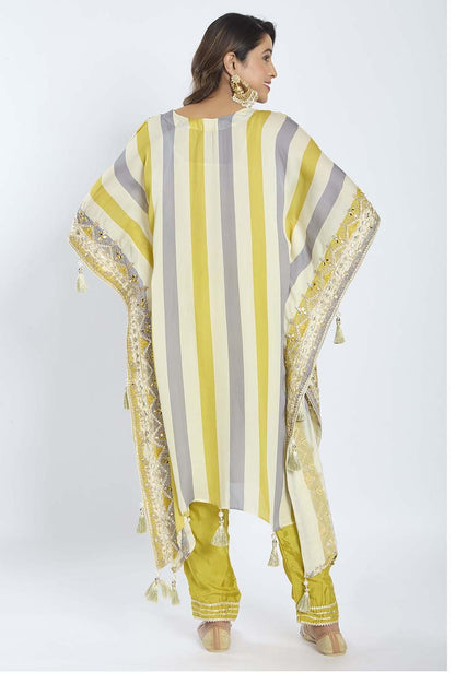 Mustard Grey and White Multi-Color Kaftan with Pants