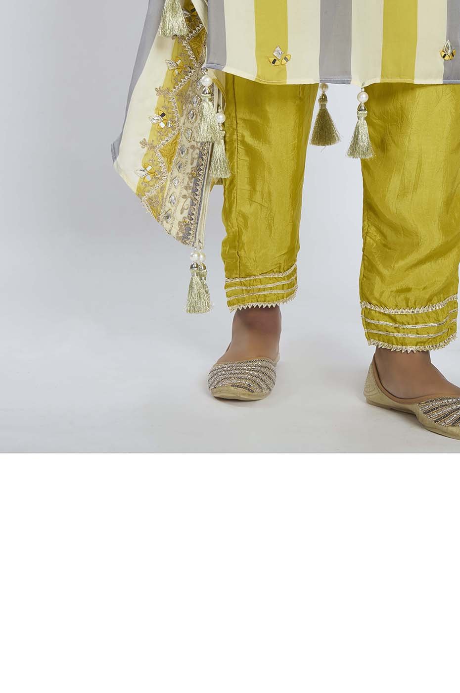 Mustard Grey and White Multi-Color Kaftan with Pants