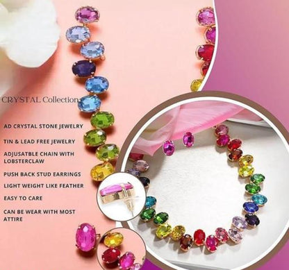 Designer Partywear Celebrity Style Multicolour Crystal Necklace And Earrings Set