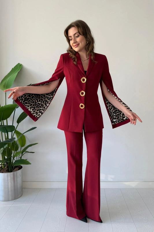 Imported Animal Print Zipper Sleeves Blazer Co-ord Set