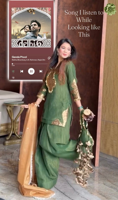 Designer Pure Crush Tissue Kurta With Farshi Salwar