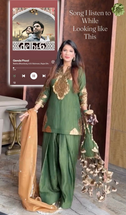 Designer Pure Crush Tissue Kurta With Farshi Salwar