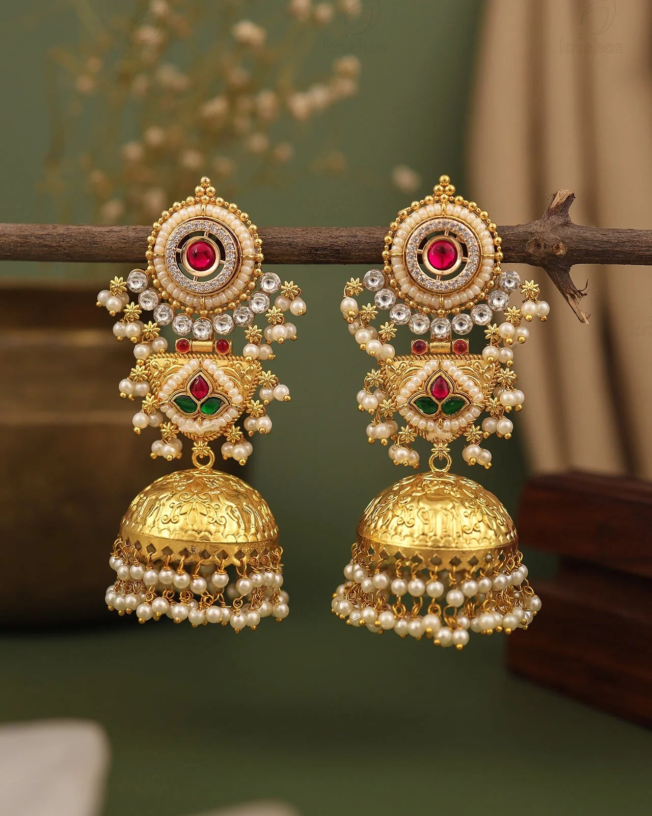 Partywear Designer Gold Polish Brass Viral Kashmiri Jhumka Earrings