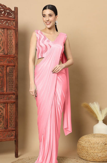 Pink Ready To Wear Saree With Jacket