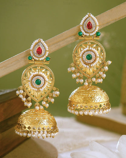 Partywear Designer Gold Polish Brass Viral Kashmiri Jhumka Earrings