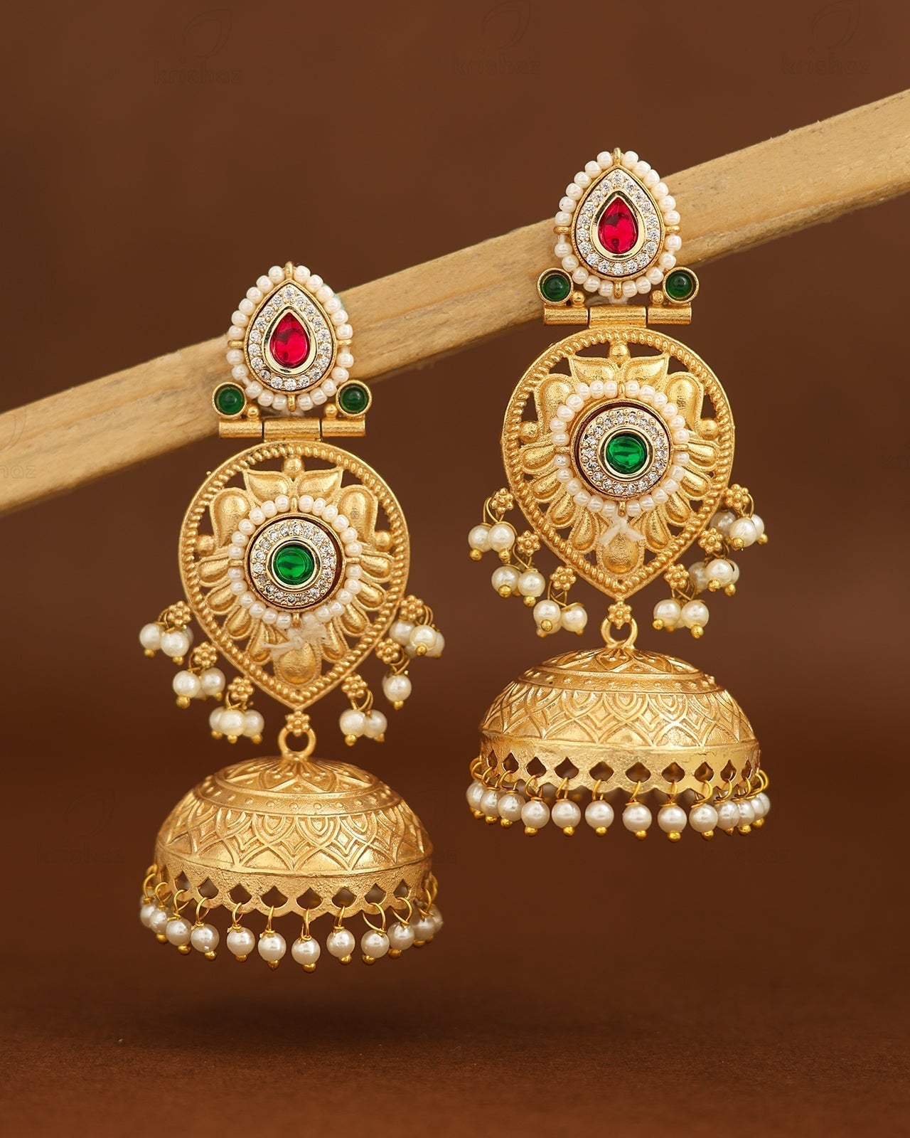 Partywear Designer Gold Polish Brass Viral Kashmiri Jhumka Earrings