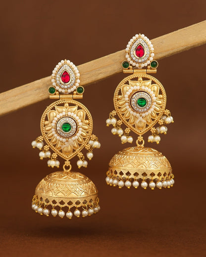 Partywear Designer Gold Polish Brass Viral Kashmiri Jhumka Earrings