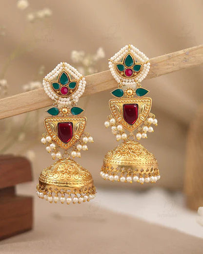 Partywear Designer Gold Polish Brass Viral Kashmiri Jhumka Earrings