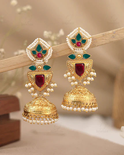 Partywear Designer Gold Polish Brass Viral Kashmiri Earrings/Jhumka