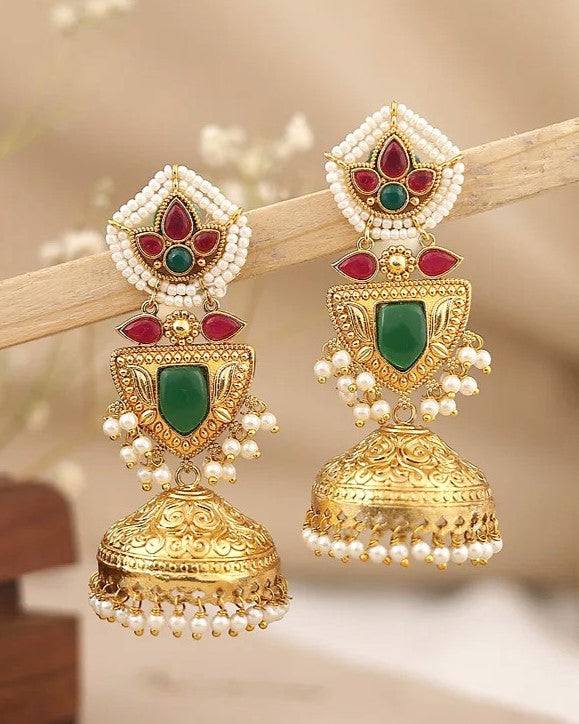 Partywear Designer Gold Polish Brass Viral Kashmiri Jhumka Earrings