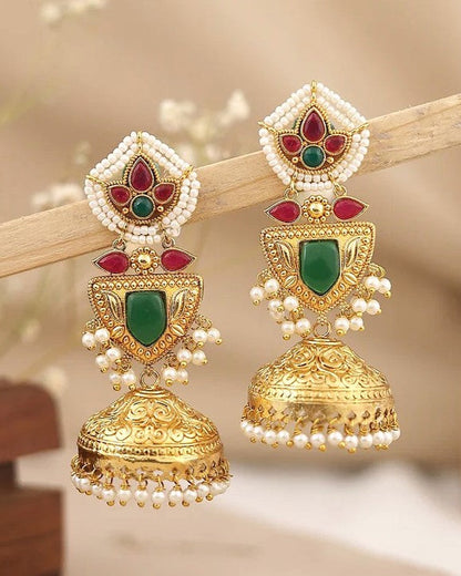 Partywear Designer Gold Polish Brass Viral Kashmiri Jhumka Earrings