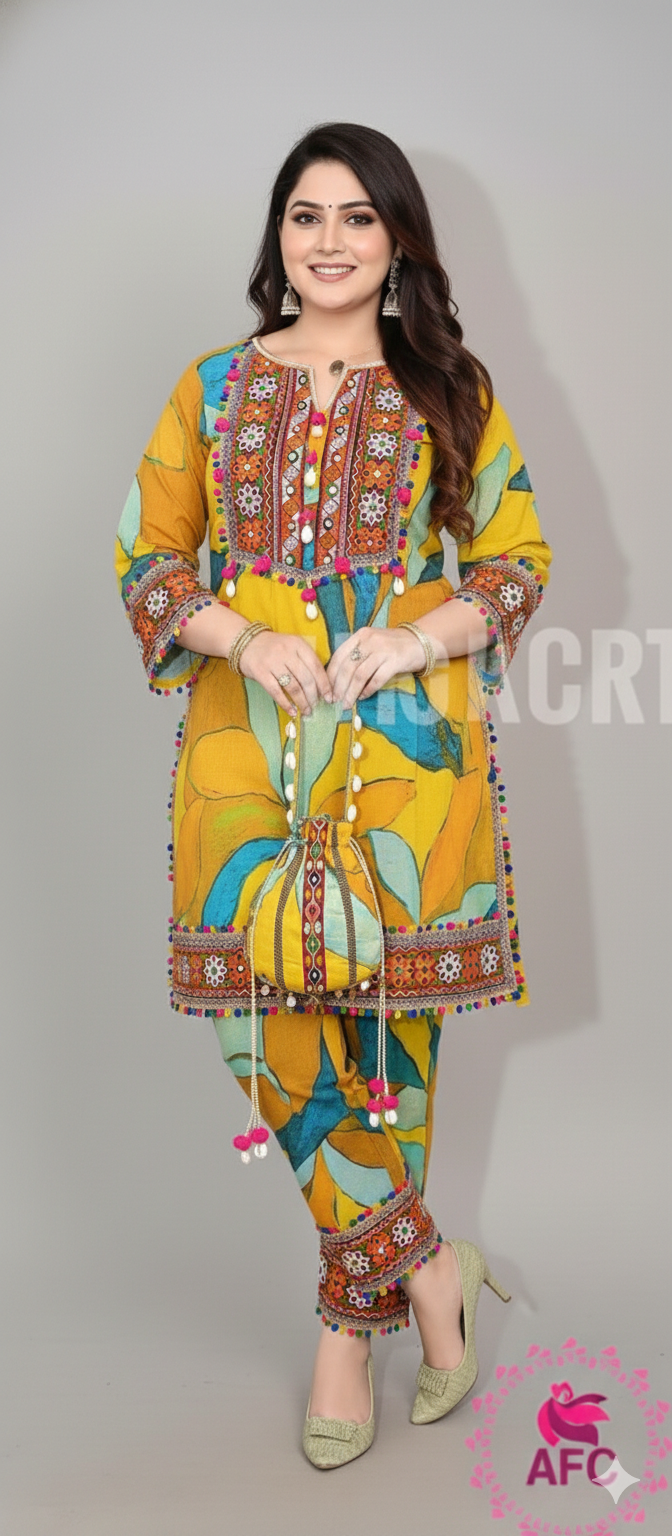 Multicolor Pure Cotton Boho Co-ord Set