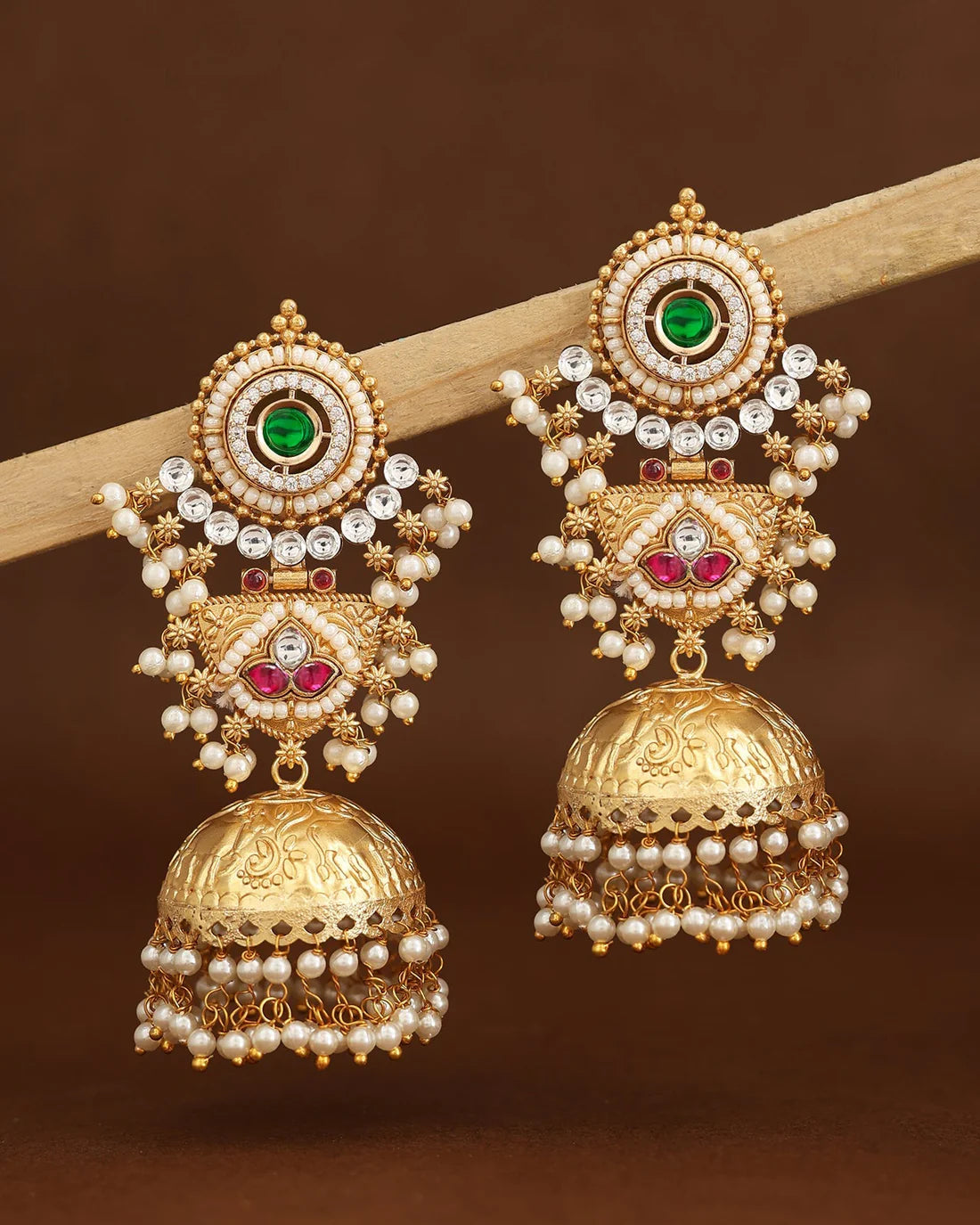Partywear Designer Gold Polish Brass Viral Kashmiri Jhumka Earrings