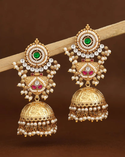 Partywear Designer Gold Polish Brass Viral Kashmiri Jhumka Earrings
