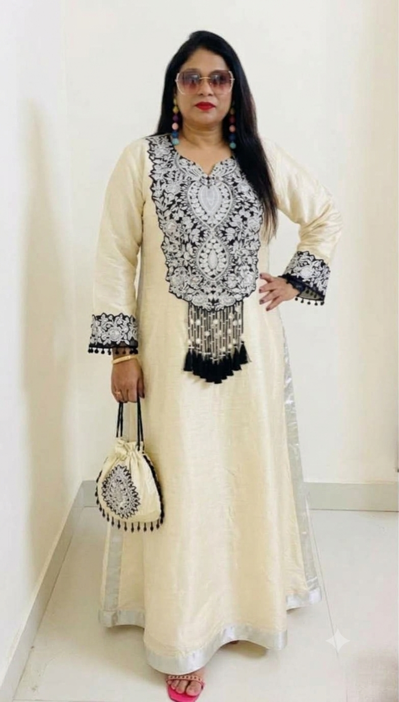 Designer Partywear Organza Shimmer Tissue Pakistani Zari and Mirror work Phiran Kaftan Long Dress