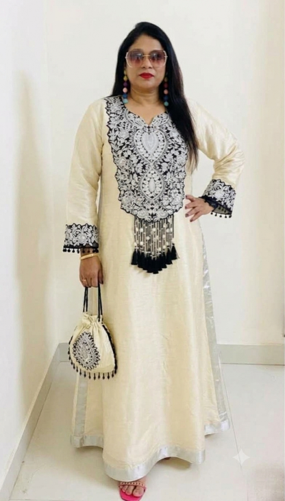 Designer Partywear Organza Shimmer Tissue Pakistani Zari and Mirror work Phiran Kaftan Long Dress