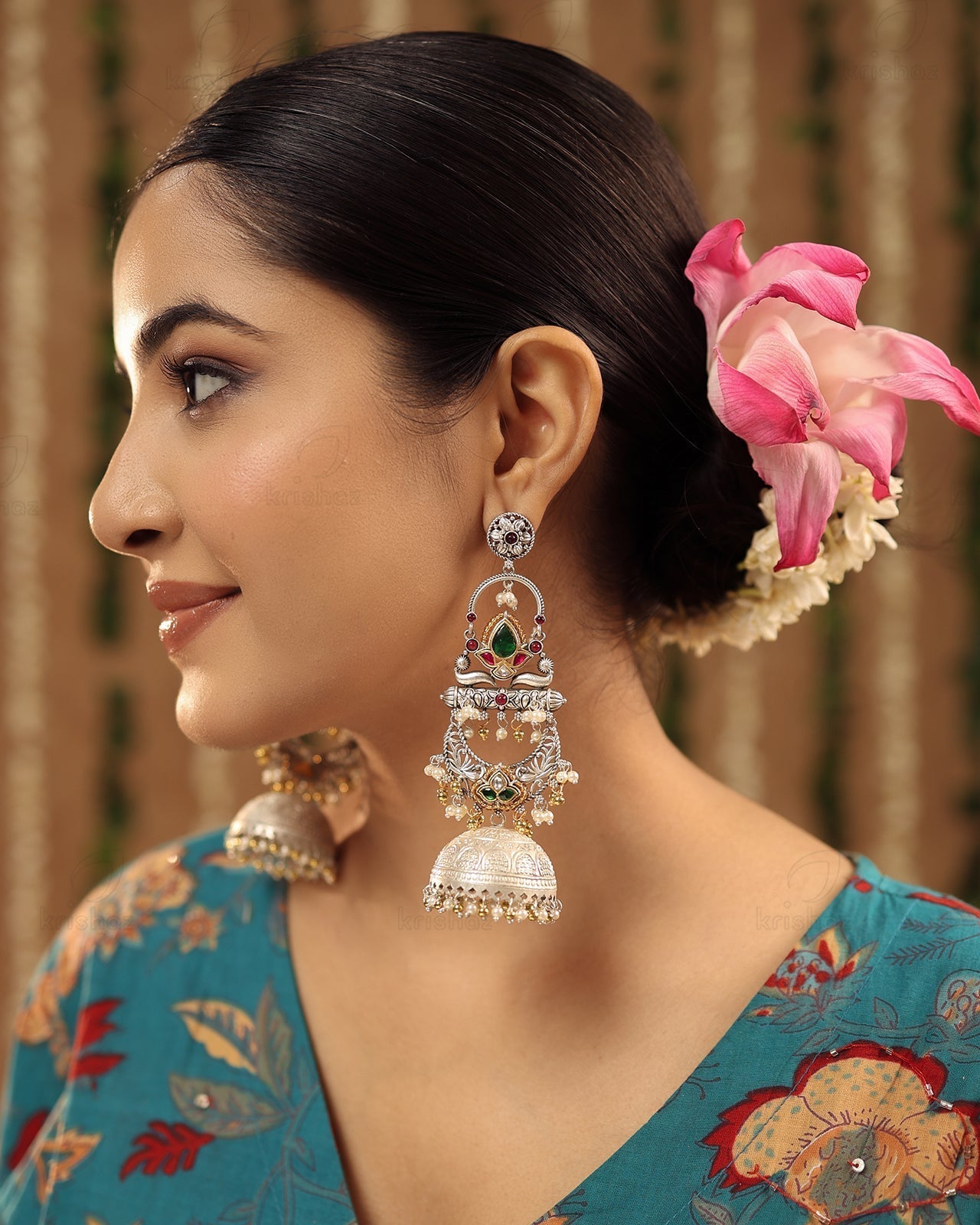 Partywear Designer Oxidized Silver And Gold Polish Dual Tone Kashmiri Jhumka Earrings