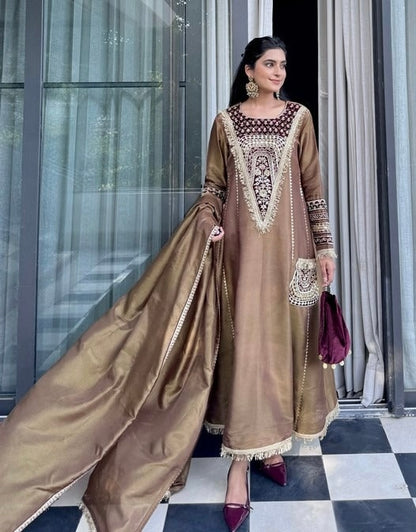 Designer Partywear Zari Work Pakistani A Line Long Dress