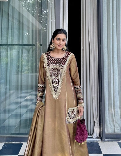 Designer Partywear Zari Work Pakistani A Line Long Dress