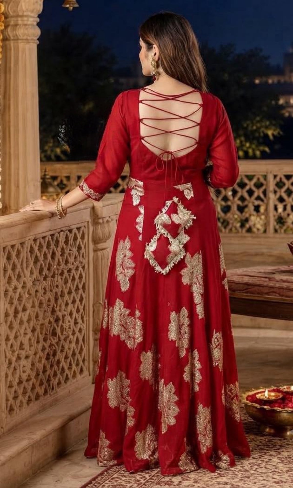 Designer Partywear Georgette Braso Padded Backless Floor Length Anarkali for Karwa Chauth