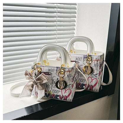 Imported Designer Crossbody Handbag with Graffiti Accent With Silk Scarf