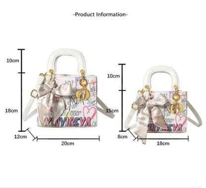 Imported Designer Crossbody Handbag with Graffiti Accent With Silk Scarf