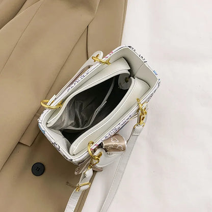 Imported Designer Crossbody Handbag with Graffiti Accent With Silk Scarf