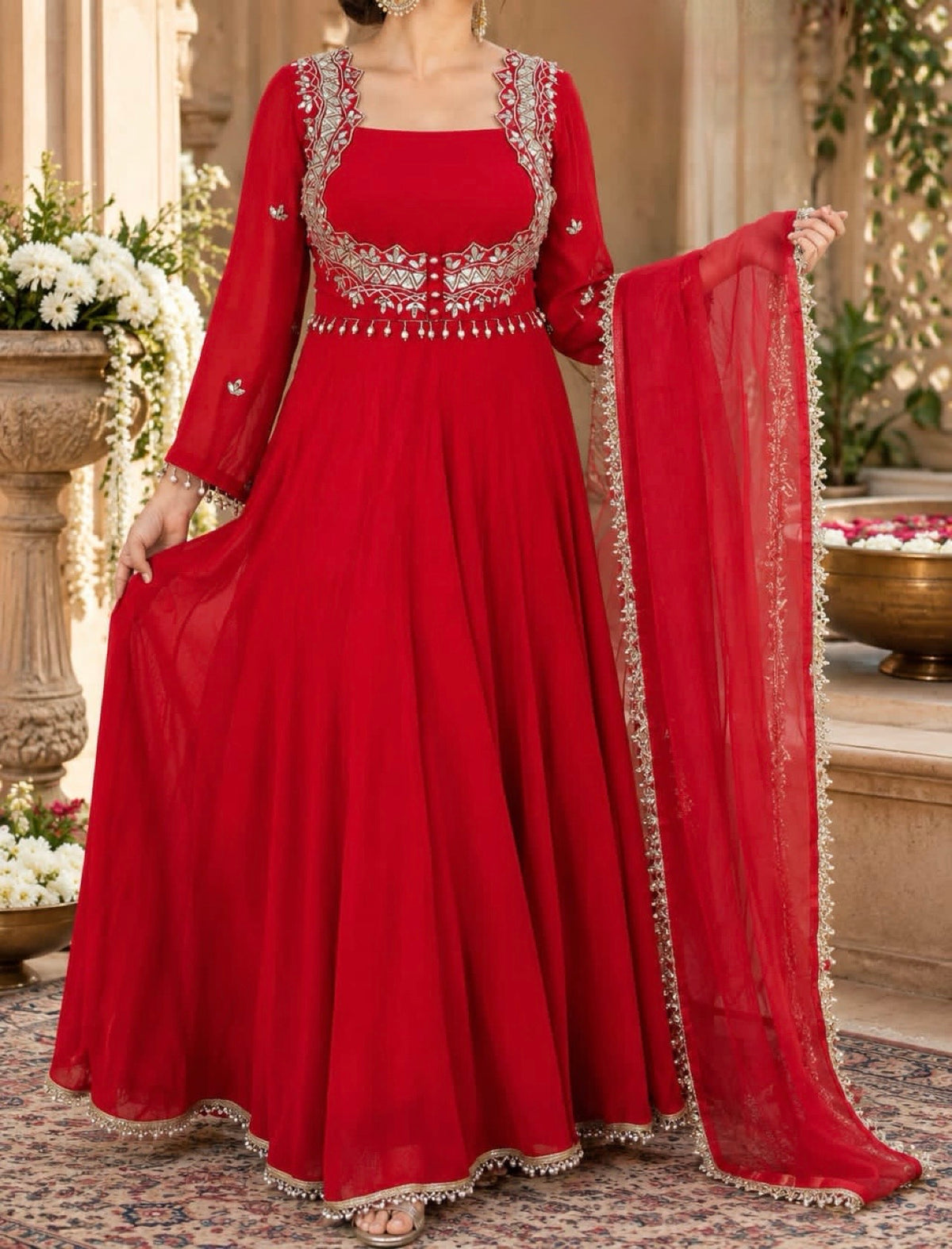 Designer Partywear Georgette Padded Floor Length Anarkali for Karwa Chauth