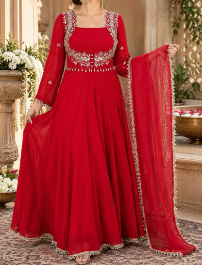Designer Partywear Georgette Padded Floor Length Anarkali for Karwa Chauth