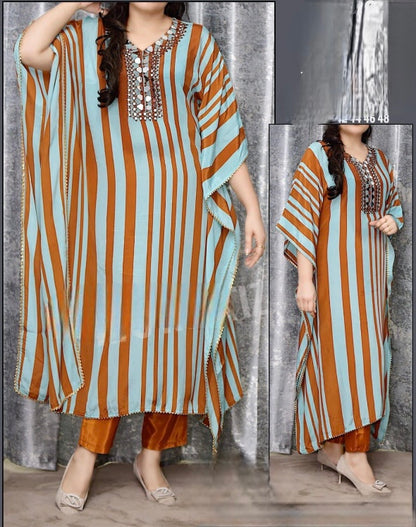 Pure Crepe Kaftan Set with Embroidery & Mirror Work