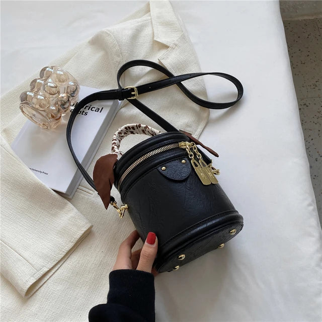 Black Cylindrical Designer Bucket Bag