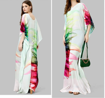 Pure Satin Silk Full Length Kaftan With Digital Prints