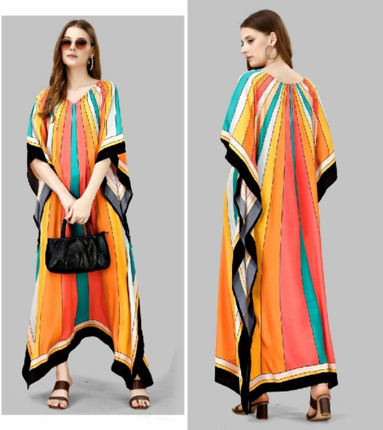 Pure Satin Silk Full Length Kaftan With Digital Prints