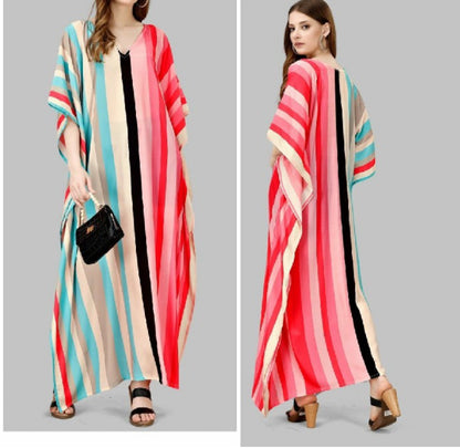 Pure Satin Silk Full Length Kaftan With Digital Prints