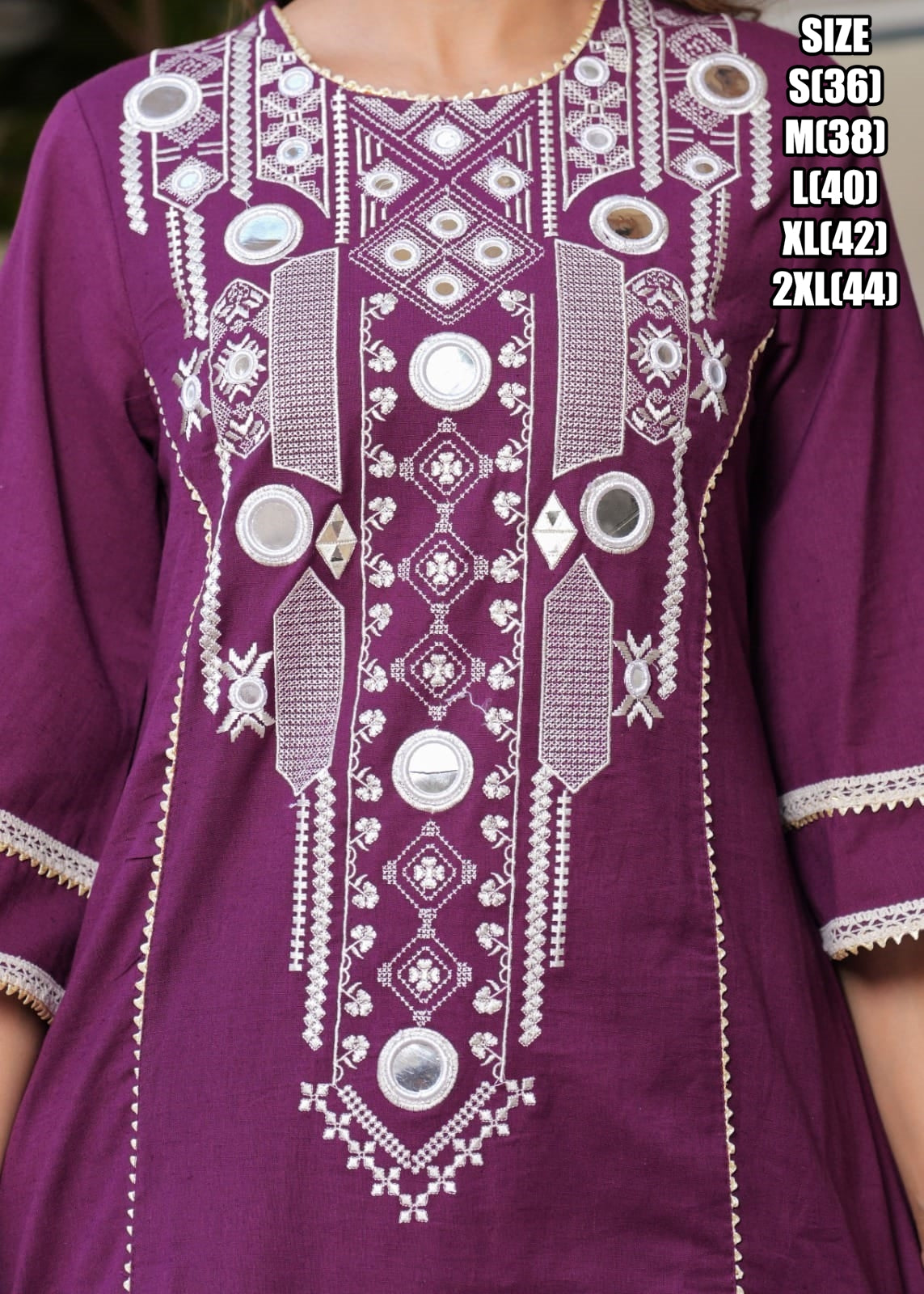 Wine Colour Pure Cotton Embroidered Kurti Plazo Set