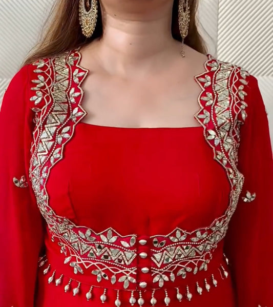 Designer Partywear Georgette Padded Floor Length Anarkali for Karwa Chauth