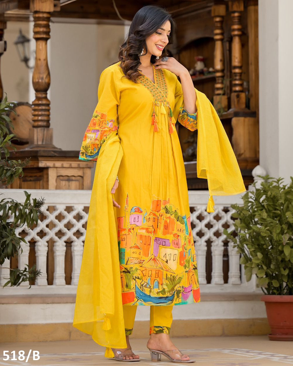 Yellow Digital Print Pure Cotton Stitched Designer Kurti Pant With Mul Cotton Dupatta