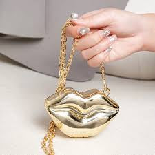 Designer Partywear Gold Zinc Alloy Metal Mini Pout Clutch Bag
