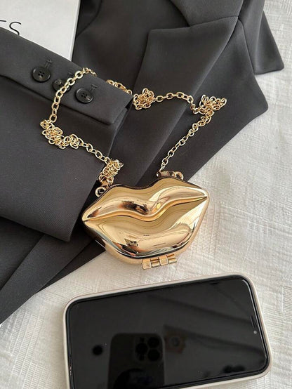 Designer Partywear Gold Zinc Alloy Metal Mini Pout Clutch Bag