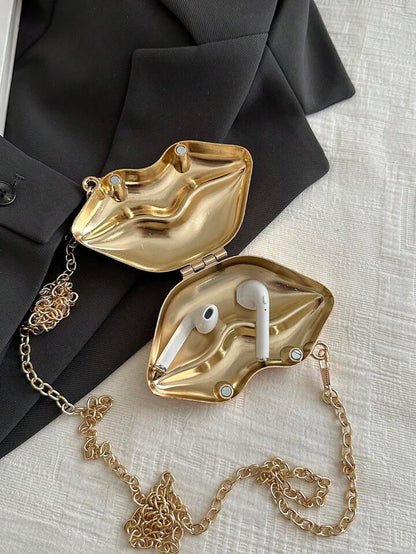 Designer Partywear Gold Zinc Alloy Metal Mini Pout Clutch Bag