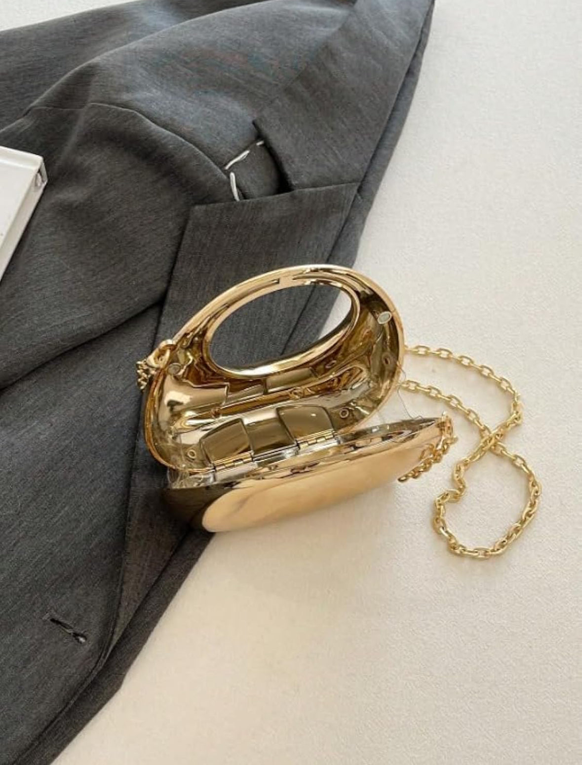 Designer Partywear Gold Zinc Alloy Metal Mini Moon Clutch Bag